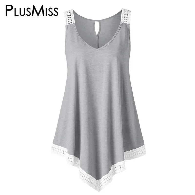 PlusMiss размера плюс 5XL сексуальный из кружев кроше с Свободные Boho майка женская
