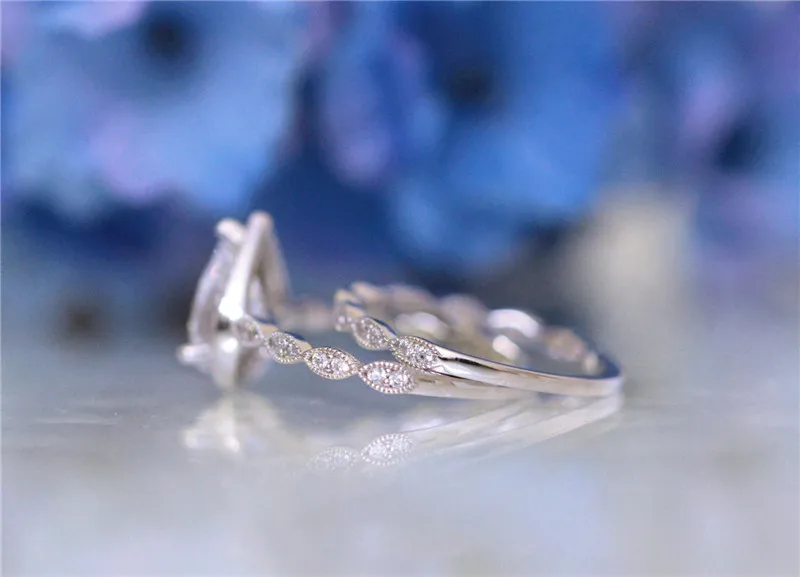 Vintage Water Drop ring set 925 Sterling silver Cubic Zirconia Party Wedding Band Rings for women Bridal Engagement Jewelry | Украшения и