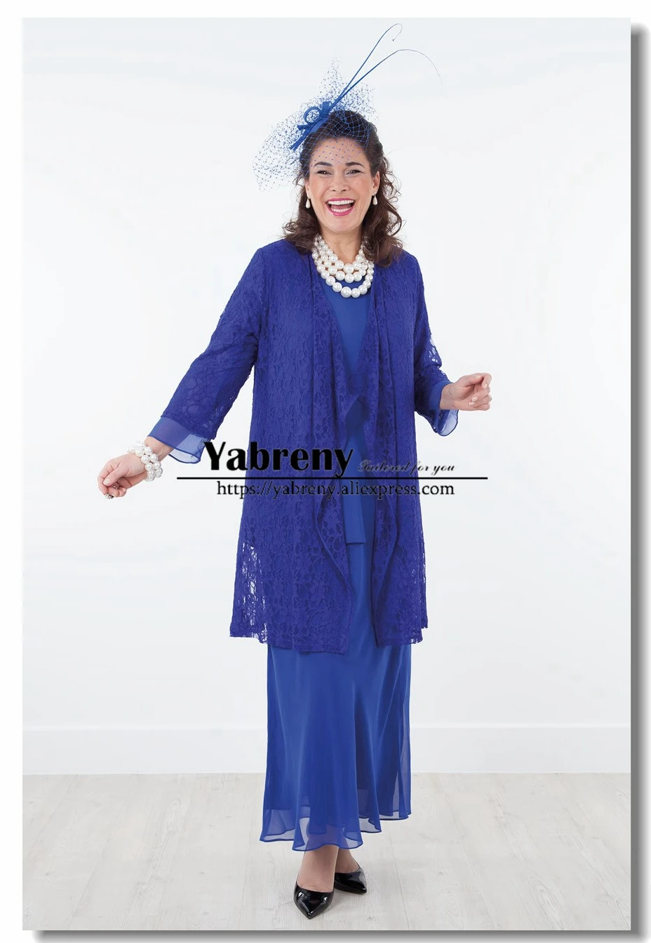 

Mother of the bride dress Chiffon Outfit 2019 New arrival Royal blue set Plus size