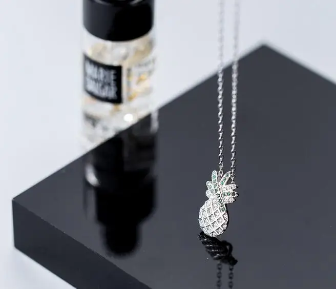 Authentic 100% REAL. 925 Sterling Silver fINE Jewelry Fruit Green pineapple pendant Necklace zirconia GTLx1774 | Украшения и
