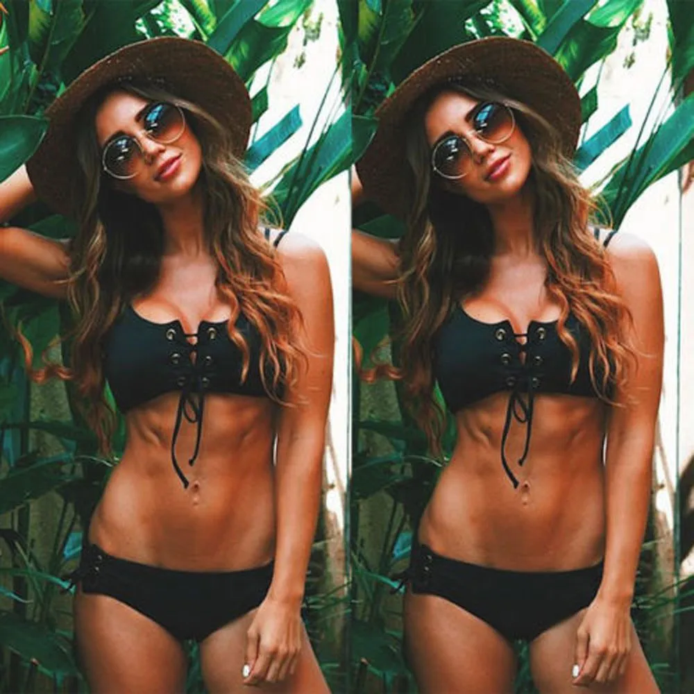 

2021 New Push-Up Bikinis Sexy Bandage Design Halter Bikini Swimsuit Women Halter Women'S Swimwear Swimming Trunks*0.9