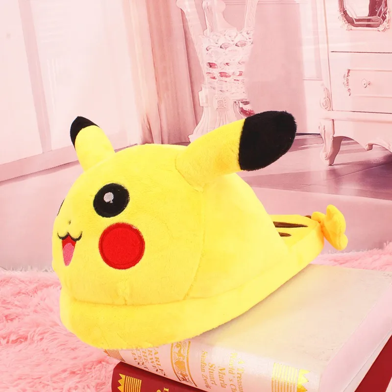 WHOHOLL/хлопковые тапочки в японском стиле с изображением Pokenom Pikachu; домашняя обувь для влюбленных женщин на толстой подошве; нескользящая и теплая подошва