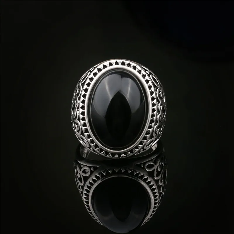 Silver Black Богемное ювелирное изделие, Ретро стиль, красная смола, овальное кольцо, серебряное кольцо, резное сердце, кольцо для женщин, для помолвки, вечерние, Размер 7-10 - Цвет основного камня: Silver Black