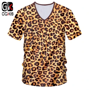 OGKB Мужская футболка с коротким рукавом, V-образным вырезом, круглым вырезом и 3D принтом Lepopard уличная одежда 6XL костюм унисекс футболка