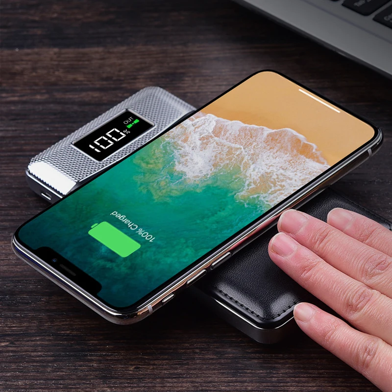 10000 мАч Зарядное устройство Qi Беспроводное зарядное для iPhone X 8 Plus двойной USB