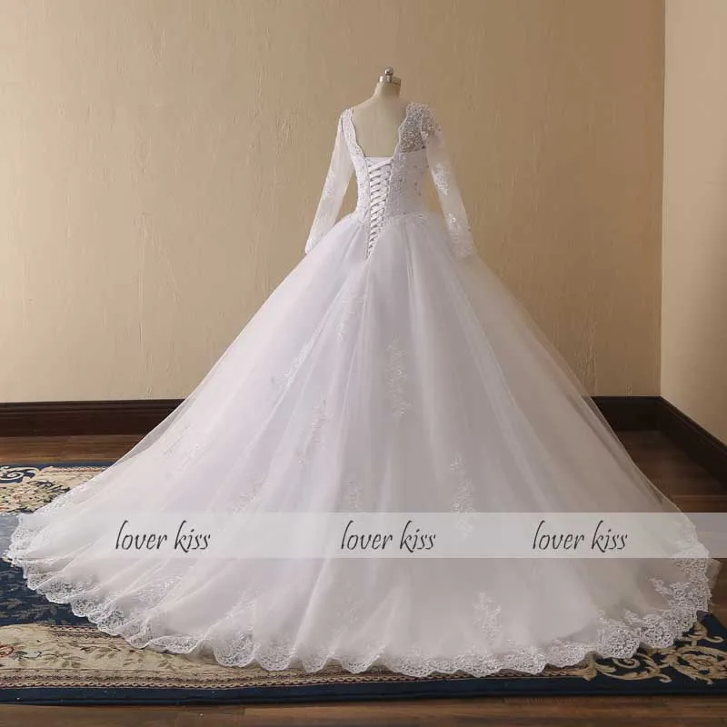 Lover Kiss Vestido De Noiva с длинным рукавом свадебное платье для мусульман свадебное платье с жемчугом для невесты; большие Размеры кружевное свадебное платье Религия