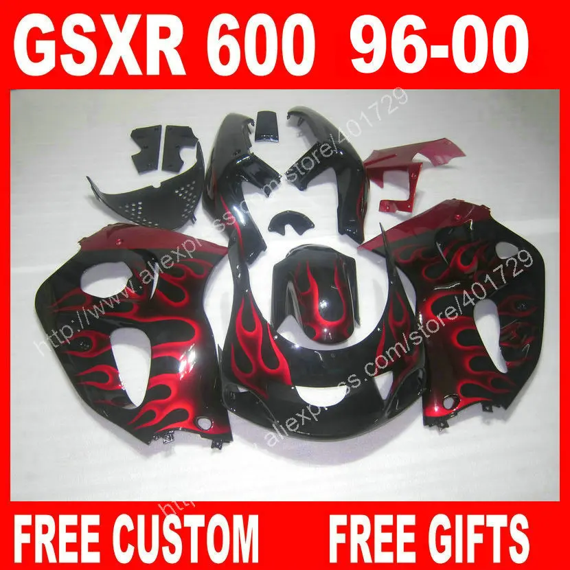 Высококачественные обтекатели для 1996 1997 1998 1999 2000 SUZUKI SRAD GSXR600 GSXR750 Черное и красное