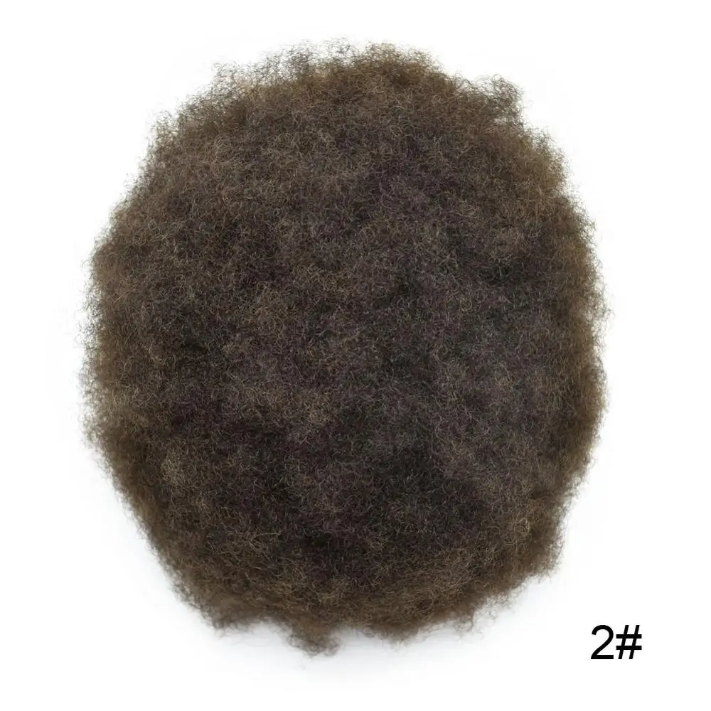 NEWNESS Afro Men Toupee Fluffy Tight Wavy Curls Hairpiece Brazilian Human Hair Made Brown Wigs For African American | Шиньоны и парики