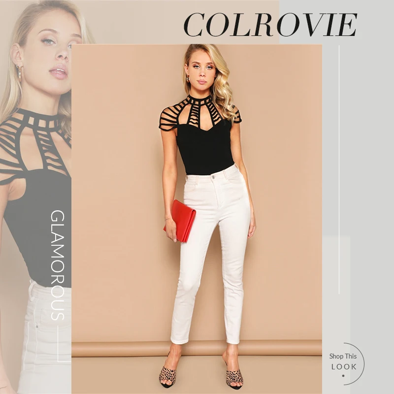 COLROVIE, черная клетчатая хомут, тонкая облегающая Сексуальная Блузка, рубашка, женский красный топ,, летняя розовая Офисная Женская блузка, белые рубашки