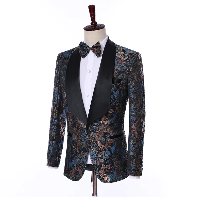 Свадебный костюм мужской вышивкой Slim Fit Свадебные костюмы для мужчин модные Жених выпускного вечера смокинги Terno Masculino мужские костюмы с брюками