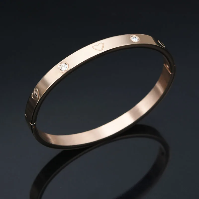 Мода сердце титановая сталь золотой браслет для женщин Кристалл Любовь Браслеты