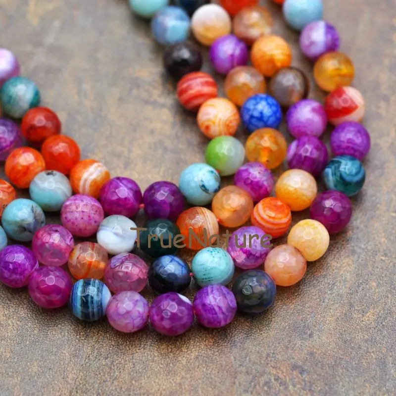 

Wholesale Colorful Stripe Agates Loose Beads Jewelry Round Faceted Agates Full Strands In 10 mm BE6293