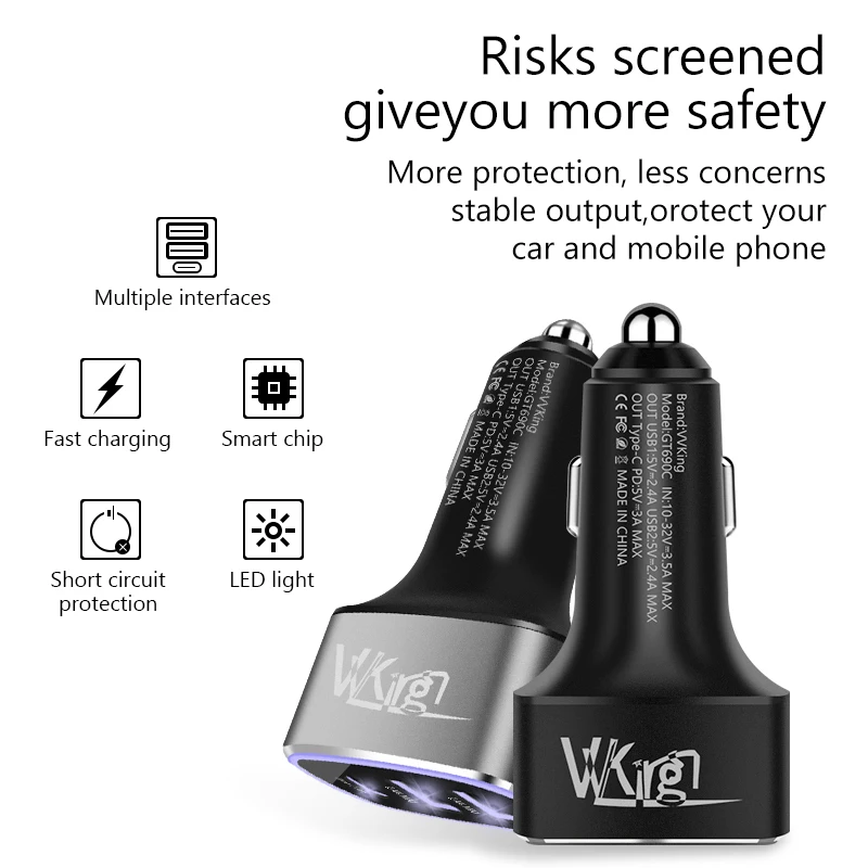 Автомобильное зарядное устройство VVKing Quick Charge 3 0 + 4.8A MAX 42 Вт для Huawei Samsung iphone Xiaomi Type