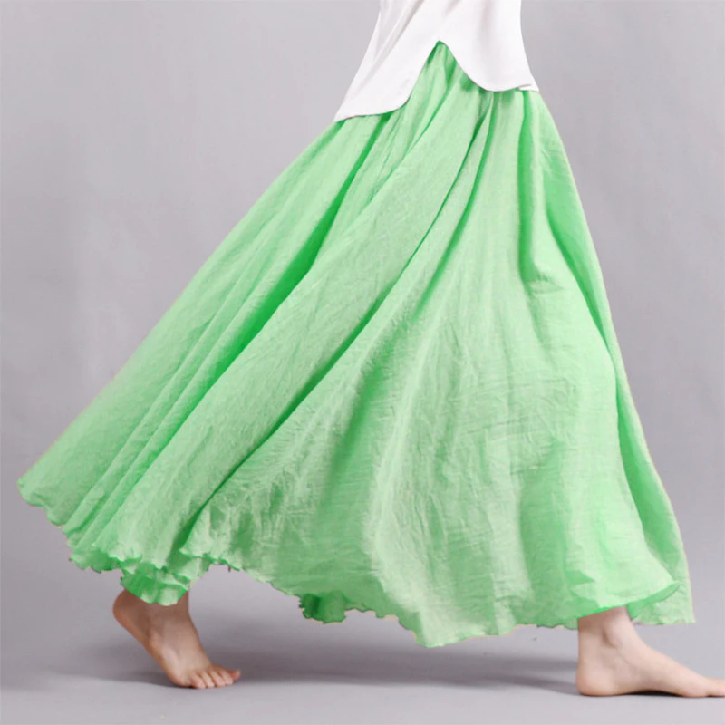 2018 New A-Line Women Linen Cotton Skirts Elastic Waist Two Layers Pleated Maxi Beach Boho Vintage Long Summer | Женская одежда