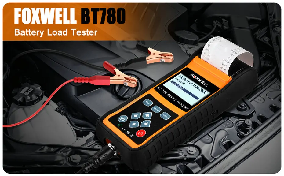FOXWELL тестер батареи er BT780 анализатор нагрузки на автомобильную батарею 12 В и 24 В система запуска и зарядки Тест Инструмент Встроенный термопринтер