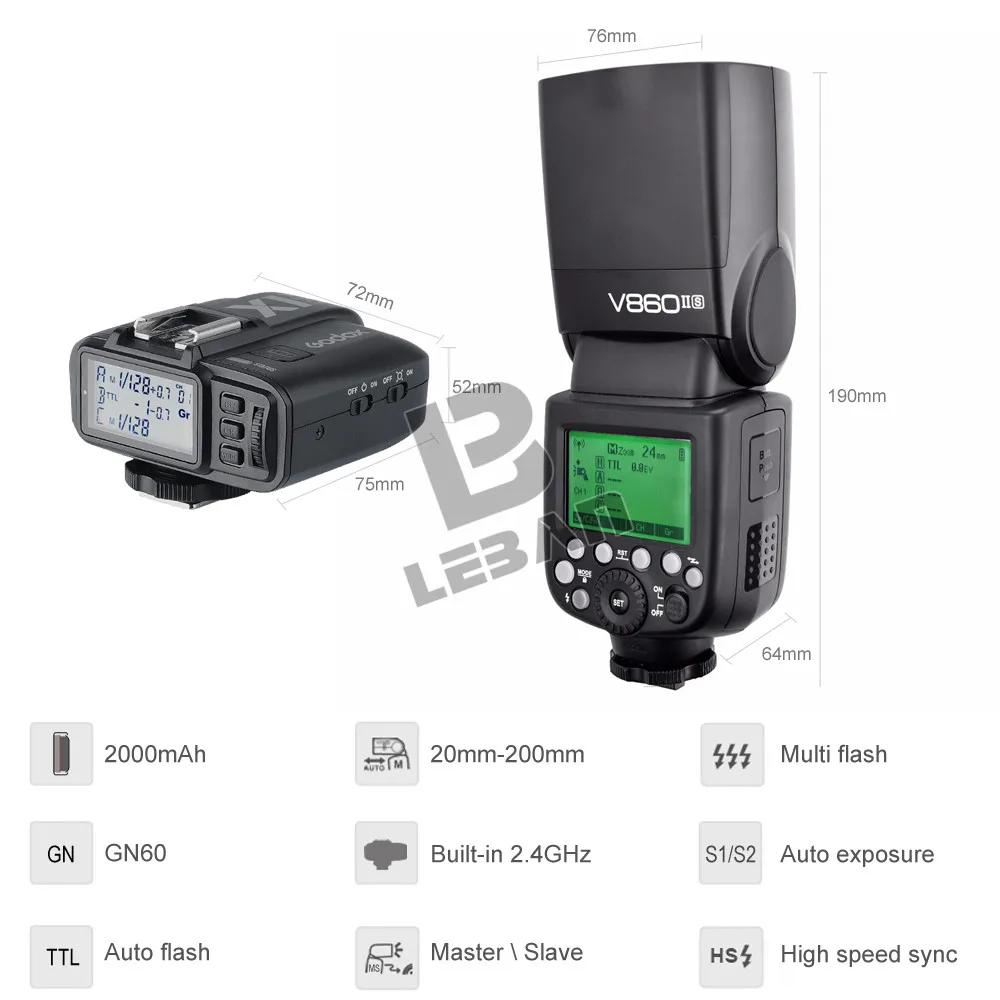 Вспышка Godox Ving V860II C/N/S/F/O TTL HSS 1/8000 Speedlite для Canon Nikon Sony Fuji Olympus DSLR Без аккумулятора VB