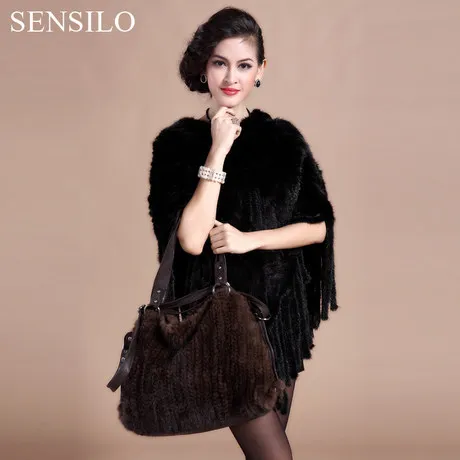 2016 роскошное осенне-зимнее женское пончо из натурального меха норки с кисточками
