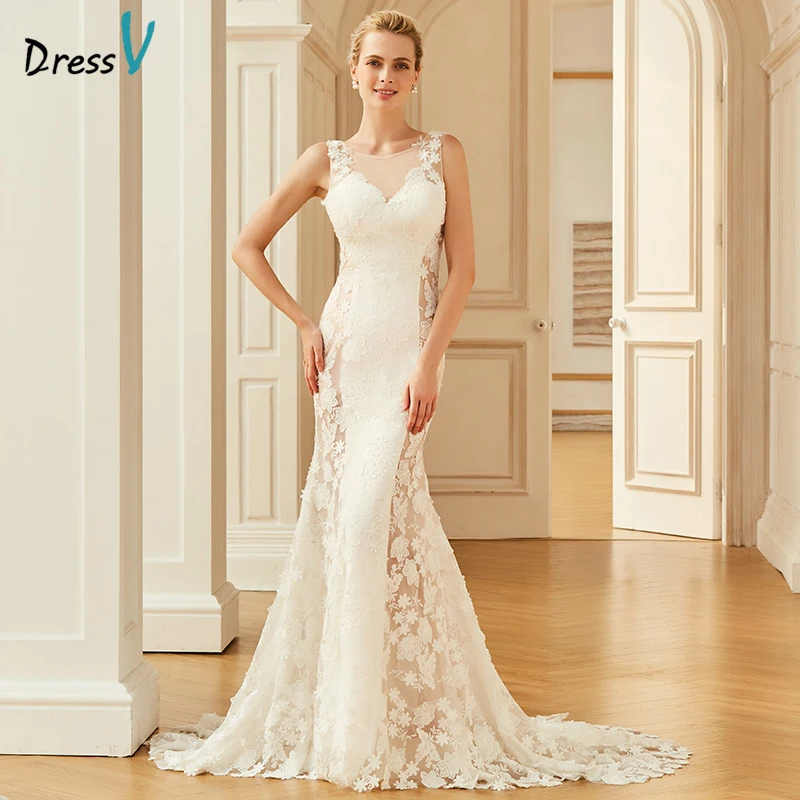 Dressv кружевное Элегантное свадебное платье с глубоким круглым вырезом без