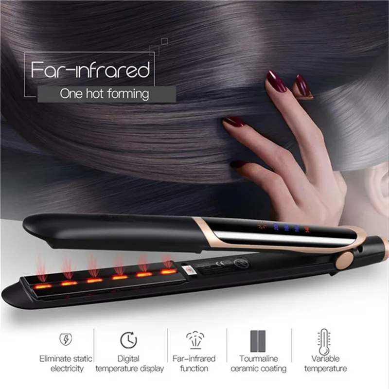 

2 In1 Infrared Hair Straight & Curly Integrated Hair Flat Iron Negative Ion Hair Straightener LED Salon Styling Corrugation Iron