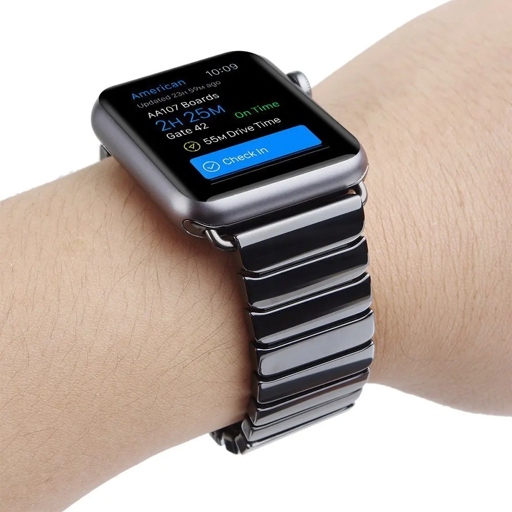 Керамический ремешок для часов Apple Watch регулируемый с пряжкой бабочкой серии 1 2 3