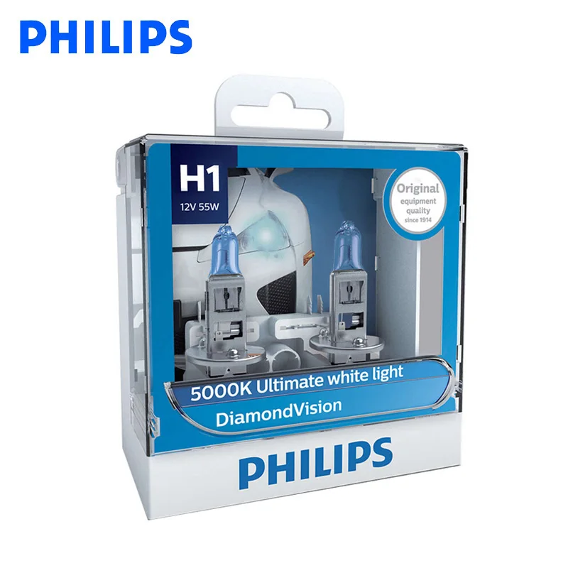 

Philips Оригинал H1 12 В 55 Вт P14.5s Diamond Vision 5000K Ксеноновые супер белые галогенные лампы автомобильная фара 12258DV S2, пара