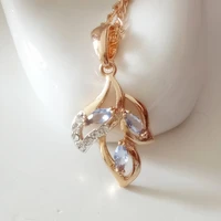 2021 trendy pendant luxury light blue cubic zircon leaf shape necklace pendants rose 585 gold color women jewelry 21x15mm