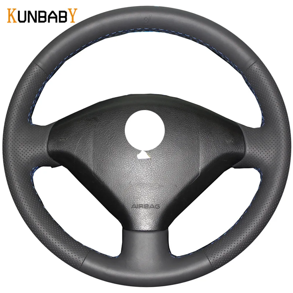 KUNBABY Car Styling Black Genuine Leather Steering Wheel Cover for Peugeot 307 Accessories | Автомобили и мотоциклы