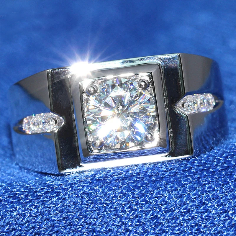 Кольца Vecalon мужские с фианитом 0.8CT AAAAA бриллиантовое серебряное обручальное