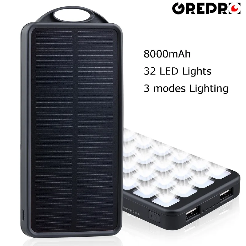 Темно-синий Перезаряжаемые Солнечный Мощность Bank 8000 mAh Солнечное Мощность Батарея со светодиодной лампы, внешний Солнечное Зарядное устройство Быстрая зарядка для смартфонов - Цвет: Темно-синий