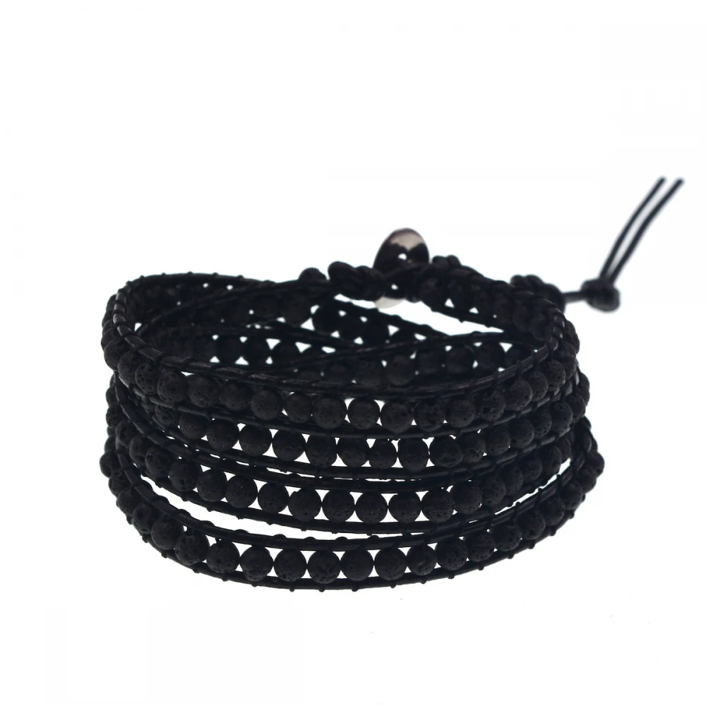 Fashion leather jewelry Black lava stone leathers wrap bracelet xmas gifts cuff bangle | Украшения и аксессуары