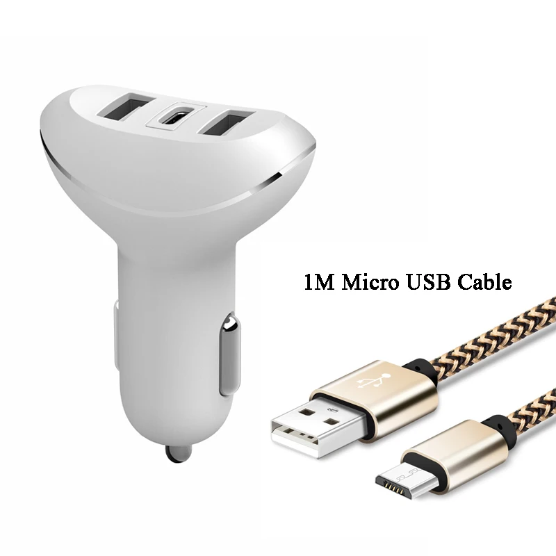 CHARMOON Quick Charge QC 3,0 USB Автомобильное Зарядное устройство USB-C автомобиля мобильный телефон Зарядное устройство с зарядный кабель для Samgsung S8Fast тип C - Тип штекера: White with Micro