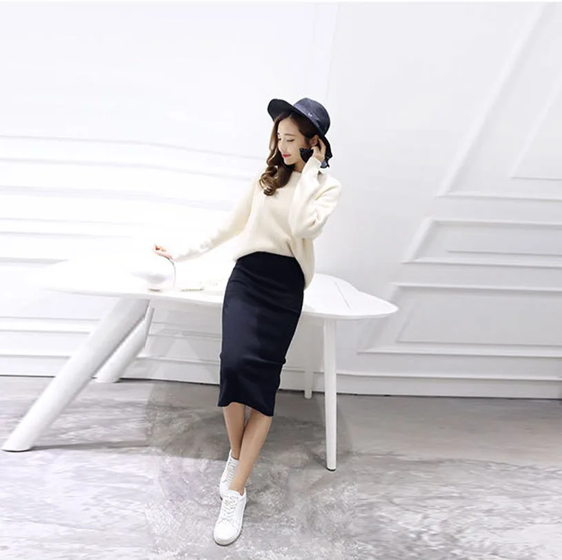 Windreama элегантный женские юбки Футляр демисезонный вязаная юбка разрез шаг стрейч