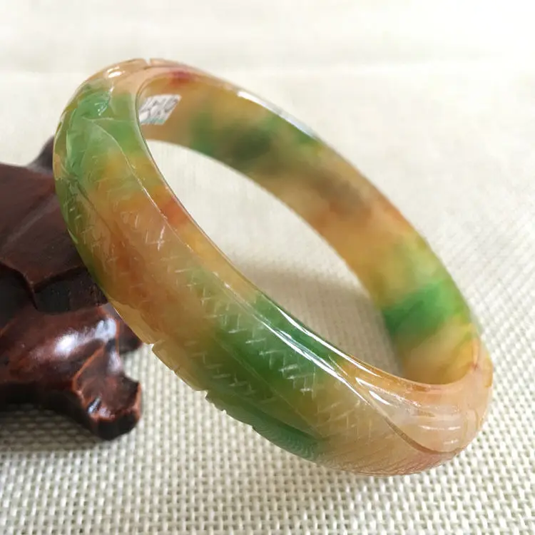 Wyan A 5169 винтажный Китайский резной коричневый зеленый k браслет 58 мм|bangle bracelet|vintage
