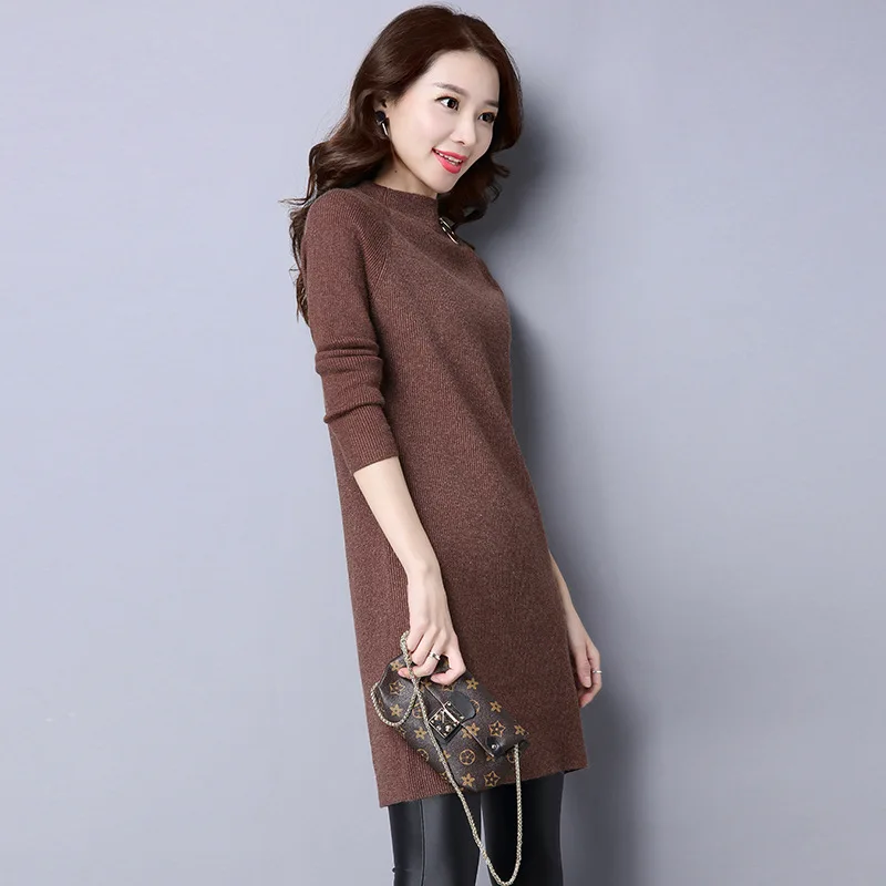 Женское повседневное платье длинное из хлопка с длинным рукавом осень зима