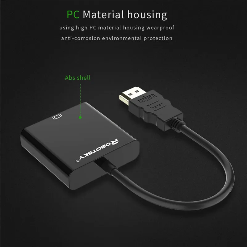 Robotsky HDMI к VGA адаптер цифро-аналоговый av-конвертер кабель для Xbox PS4 ПК ноутбук ТВ коробка к проектору Displayer HD tv