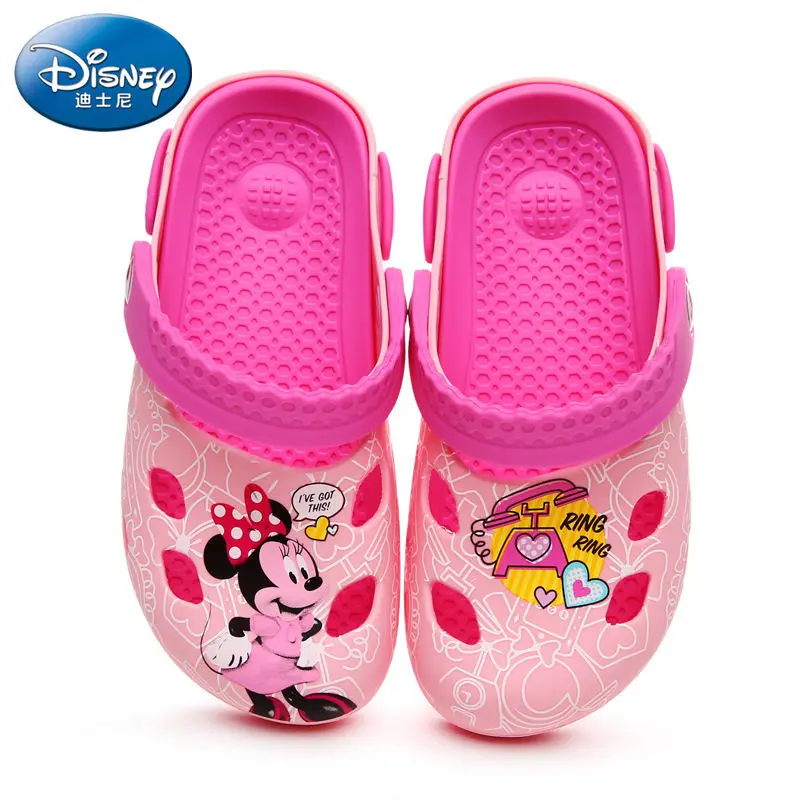 A Disney Микки Маус детские тапочки детские мальчики и девочки отверстие мягкая подошва силиконовая Нескользящая пляжная обувь, сандалии - Цвет: A