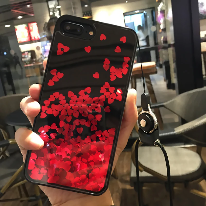 Для iphone 8 plus чехол с блестящим сердечком и динамическим жидким покрытием для iPhone7