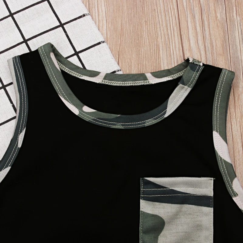 Rorychen Children Baby Boys Clothes 2018 New Summer Black Sleeveless Vest+Camouflage Long Pants 2Pcs Suit Kids | Детская одежда и