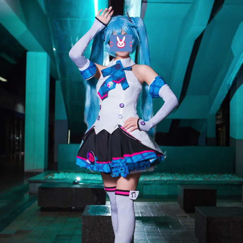Новое поступление Vocaloid Косплей Костюм Хацунэ Мику косплей костюм магический Мирай Униформа платье Хэллоуин костюм - Цвет: set