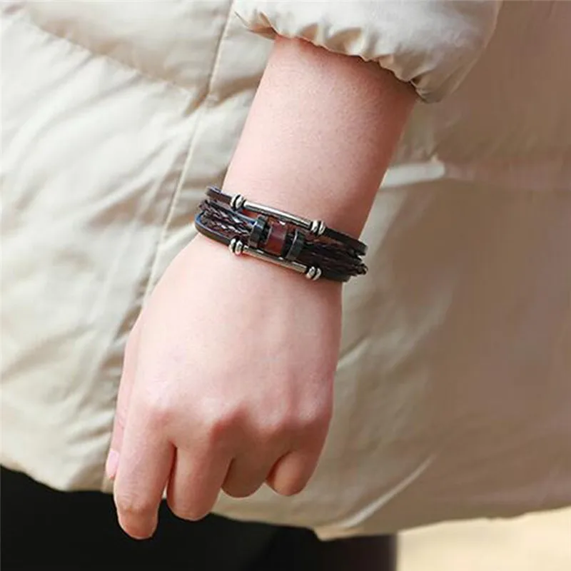 PINKSEE плетеный браслет из искусственной кожи регулируемый унисекс на руку