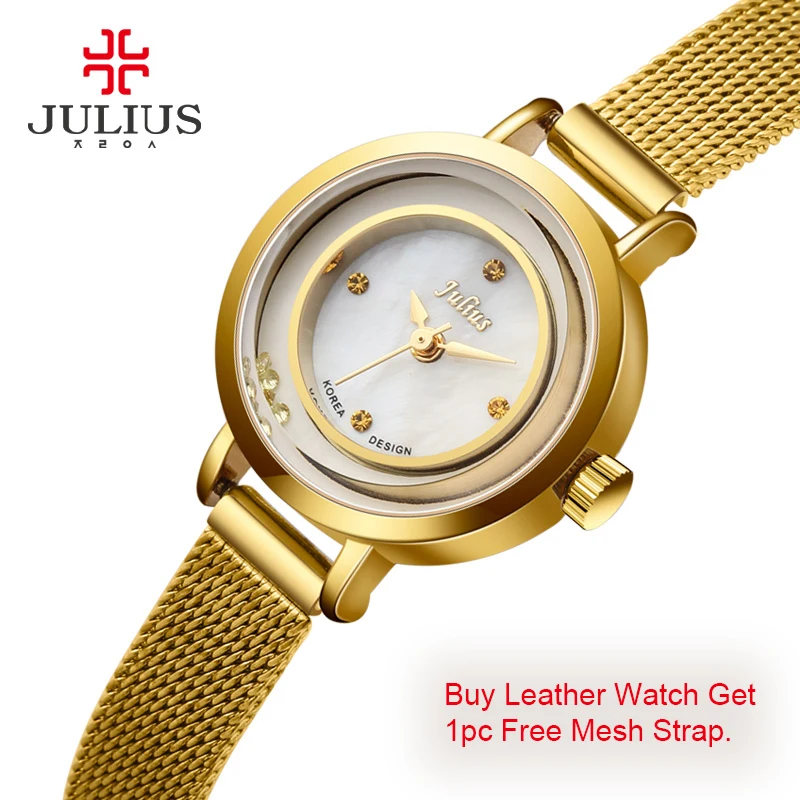 

JULIUS JA-675 Single Leather Strap Free Mesh Strap Bling Women Watch Small Dial Silver Steel Luxury Brand Original Japan Movt