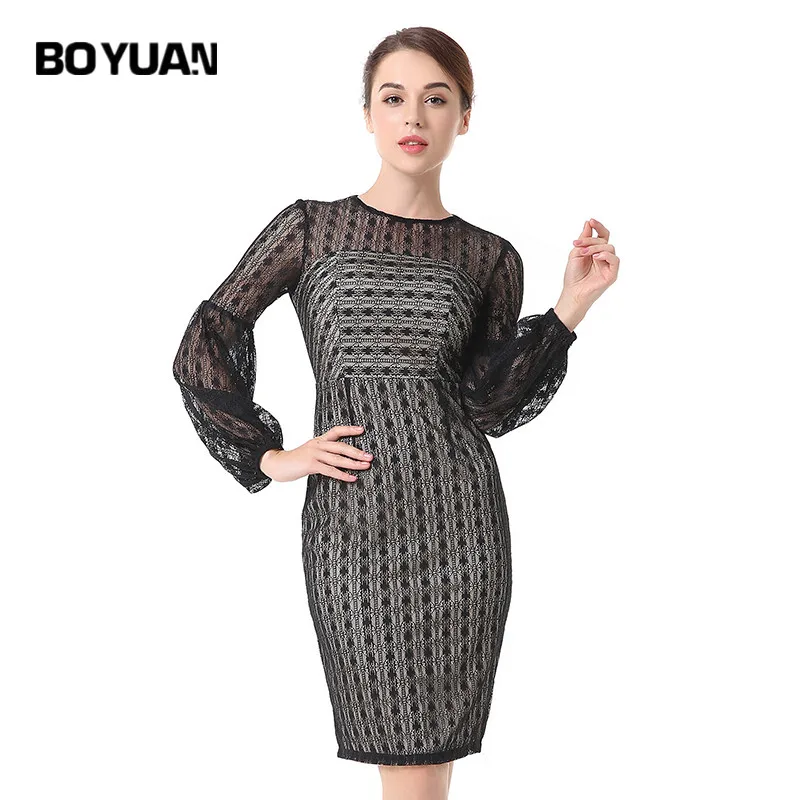 Boyuan пикантные открытой спиной осень-весна элегантное платье женский Черный Bodycon