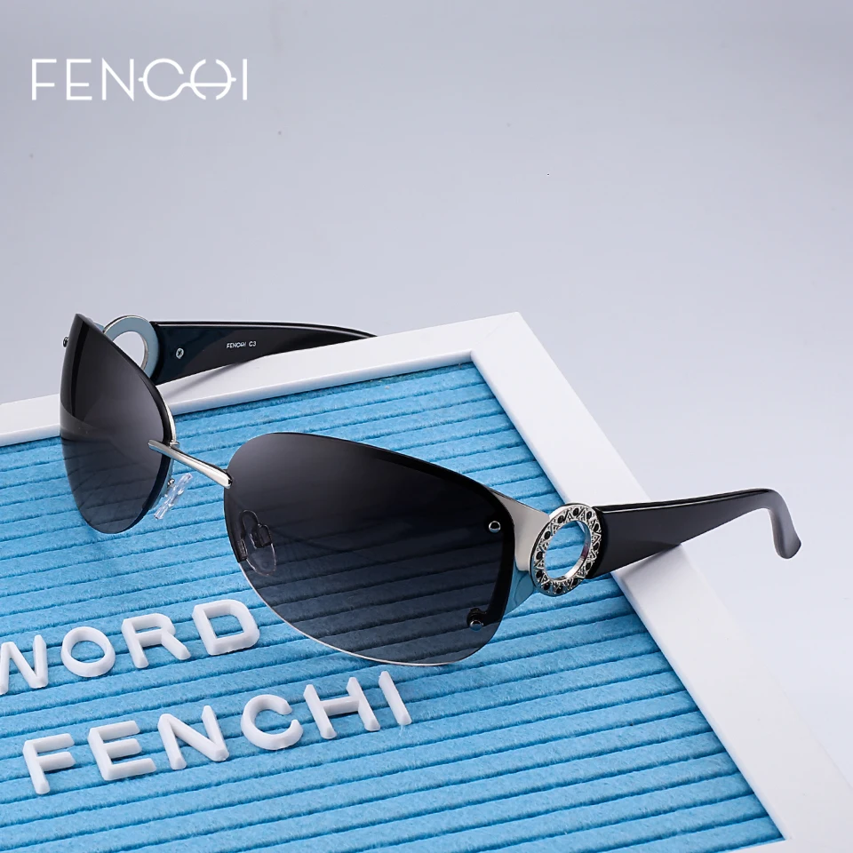 Женские солнцезащитные очки без оправы FENCHI роскошные брендовые розовые для