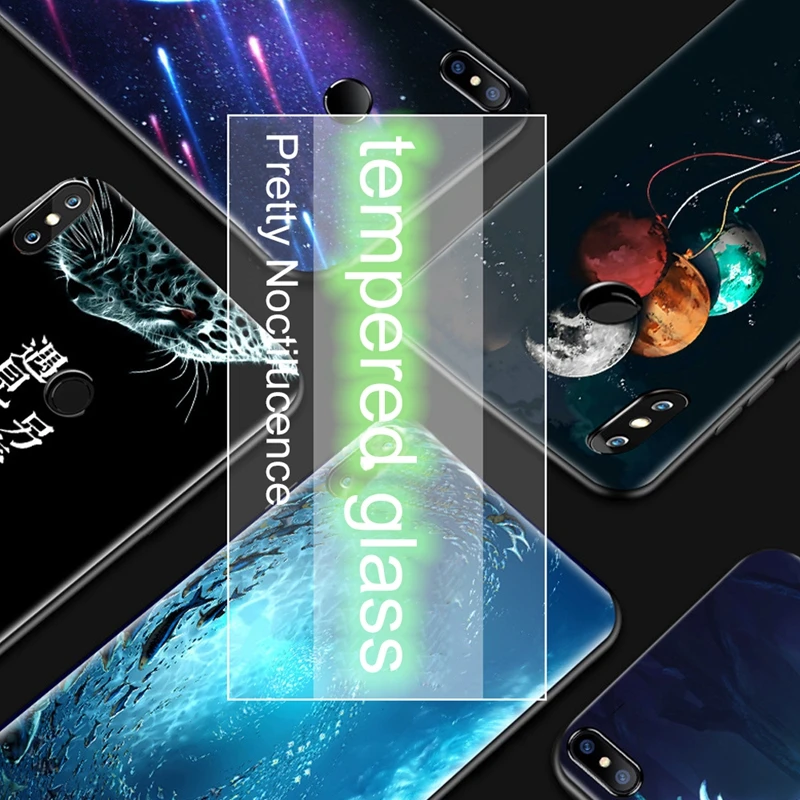 City Luminous Phone Case For Xiaomi Redmi Note 6 Pro 5 Plus 4 4X 6A Glass Cover Mi A2 A1 5X 6X Mi6 8 Lite Funda |