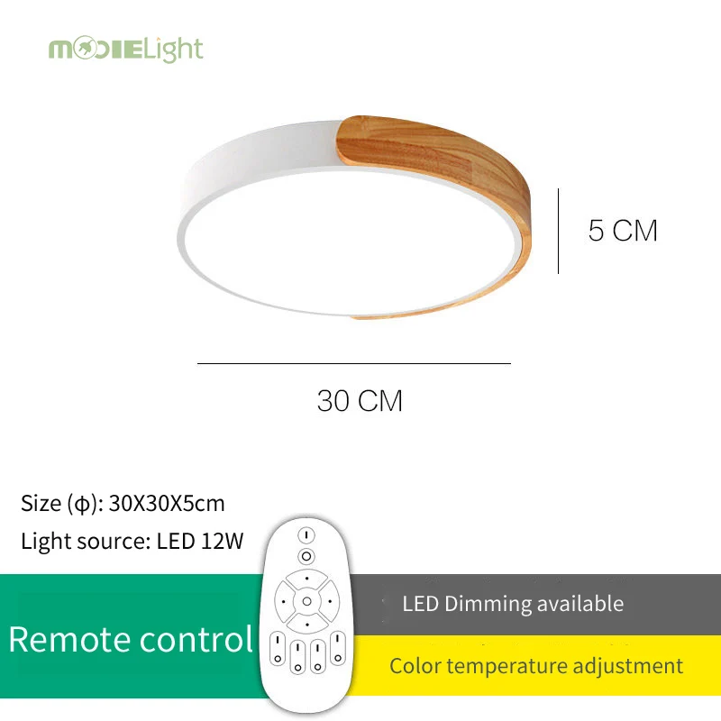 Dia30cm RC Dimmer Круглый Деревянный светодиодный потолочный светильник с пультом дистанционного управления, цветной потолочный светильник для гостиной, столовой, кухни - Цвет корпуса: Dia30cm RC Dimmer