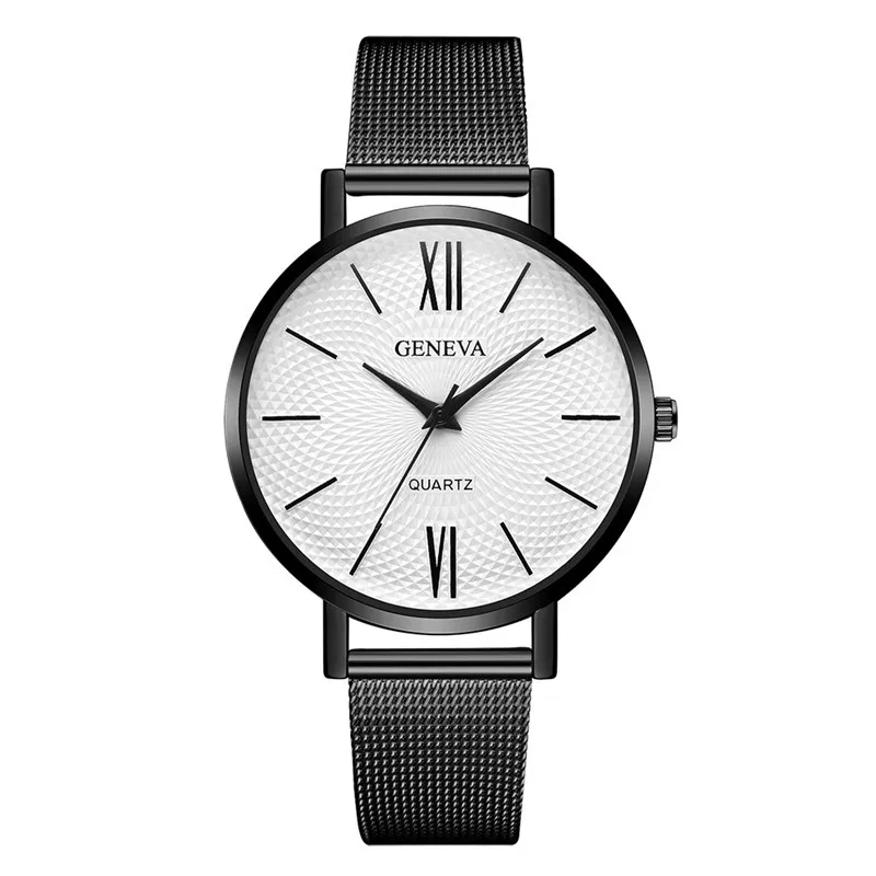 A Geneva роскошные женские часы из нержавеющей стали Relojes Para Mujer модные повседневные женские часы с пряжкой часы женские кварцевые часы - Цвет: A