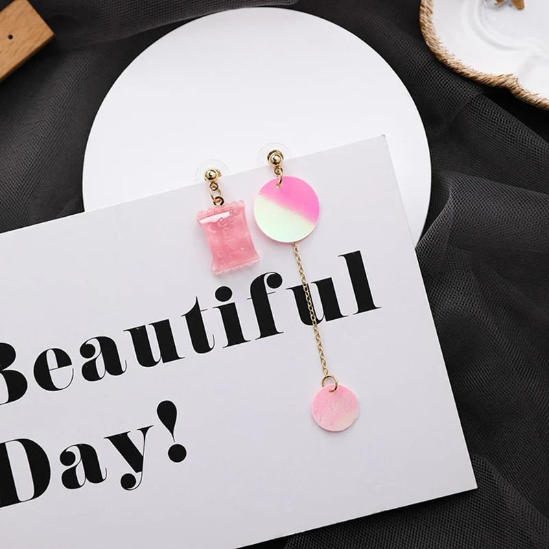 Серьги в Корейском стиле для женщин милые серьги форме конфет асимметричные