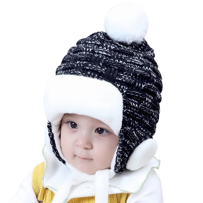 Velvet Ear Protect Baby Hat Warm Winter Infant Beanie Lace Up Boys Girls Knitted Soft Comfortable For | Детская одежда и обувь