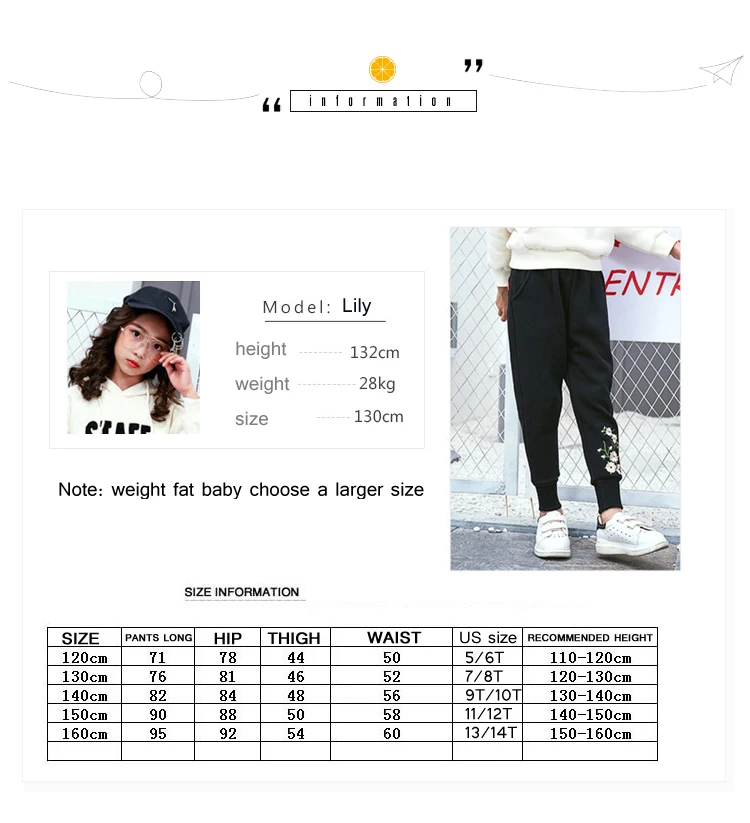 Autumn Winter 3D Embroidery Thick Harem Pants For Girls Trousers Child Fashion Warm Fleece Elastic Waist Kids | Детская одежда и