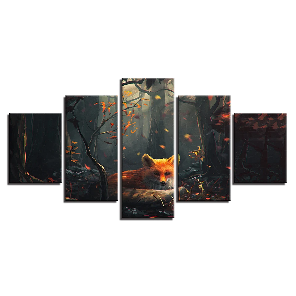 HD Печать холст картины для гостиной модные Wall Art 5 шт. лес с изображением лисички